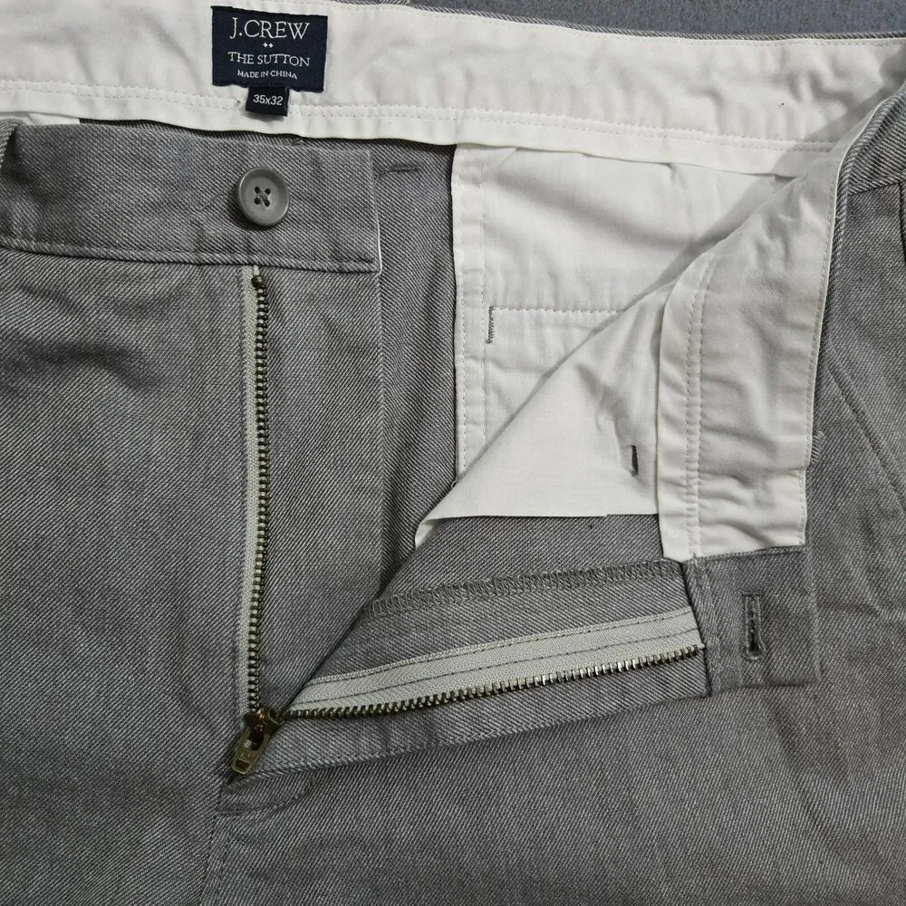 J. Crew Men 35X32 (35X30) Gray Flat Front The Sutton Straight Leg Chino Pants